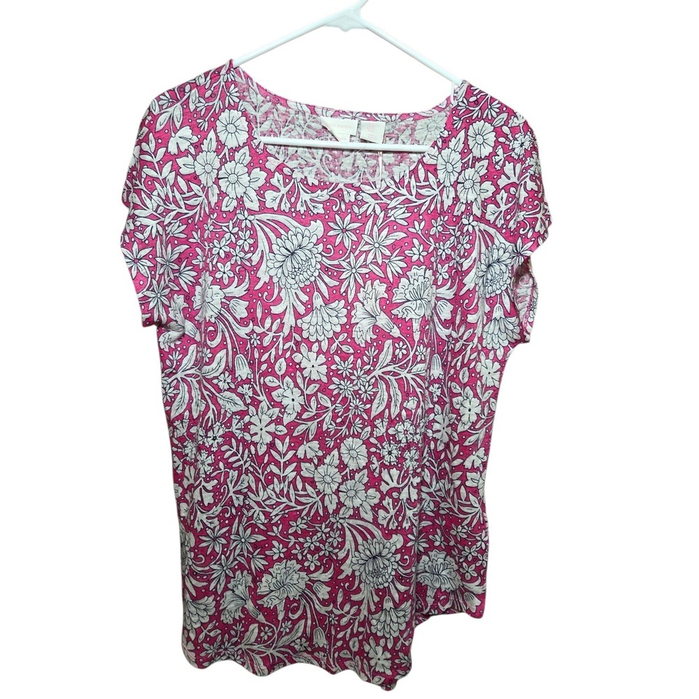 Rachel Ashwell 100% Linen Pink White Floral Cap Sleeve Blouse Top‎ XL Pullover